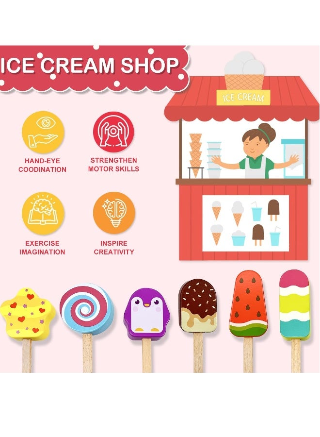 لعبة مثلجات خشبية للأطفال، مجموعة طعام مثلجات للعب التظاهر للأطفال الصغار، ألعاب تعليمية وهديا للأطفال من عمر 3 إلى 6 سنوات - Image 5