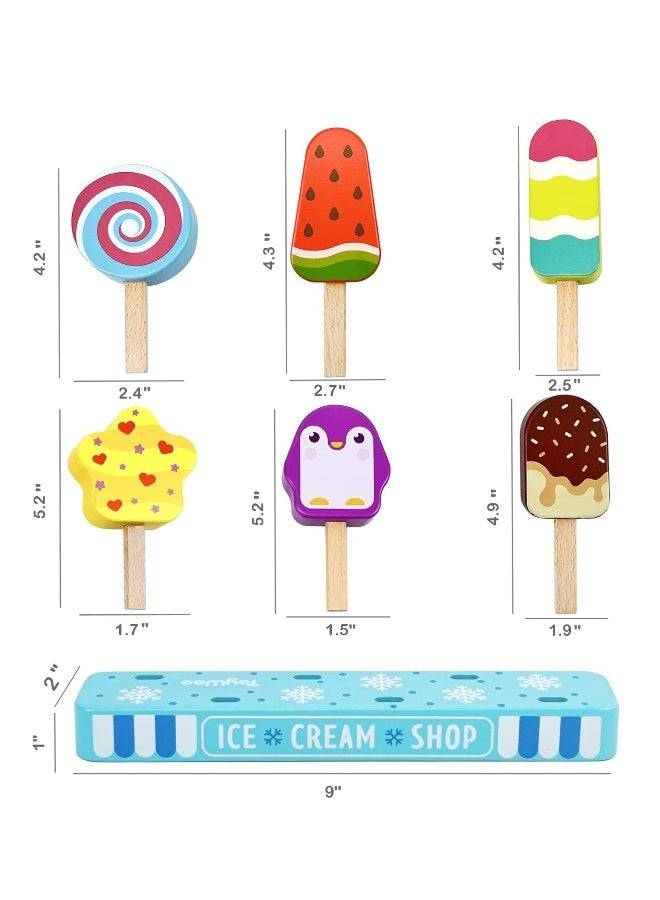 لعبة مثلجات خشبية للأطفال، مجموعة طعام مثلجات للعب التظاهر للأطفال الصغار، ألعاب تعليمية وهديا للأطفال من عمر 3 إلى 6 سنوات - Image 2