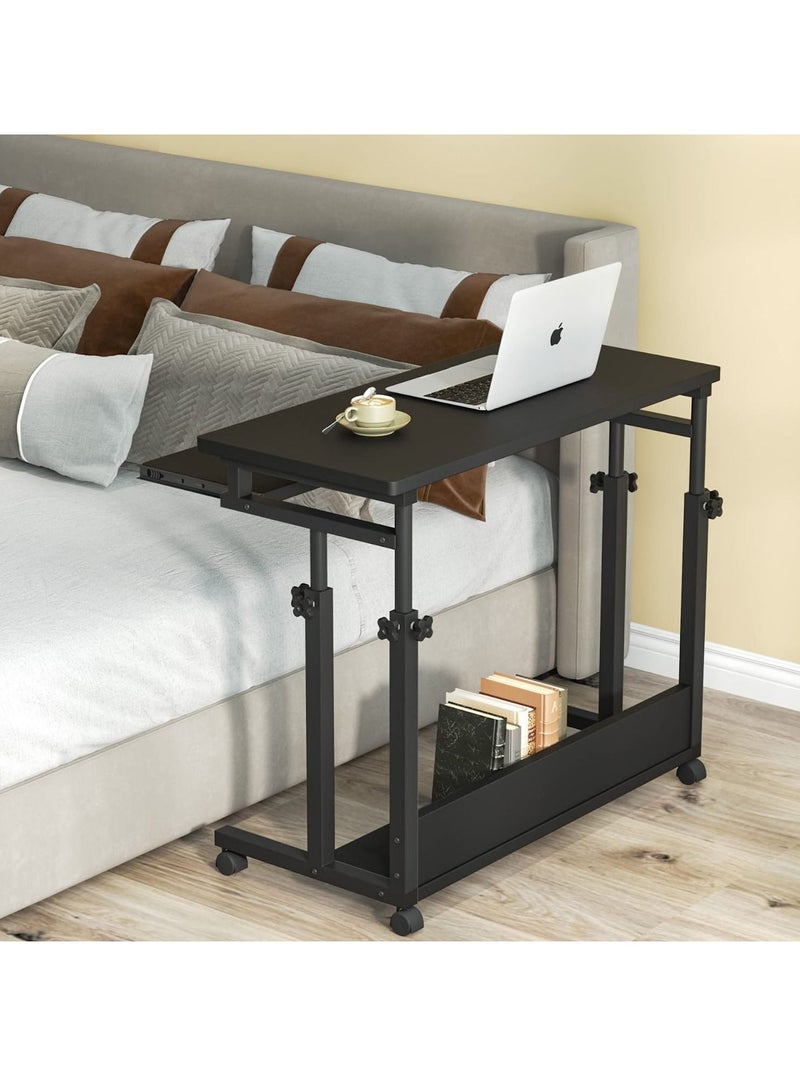 طاولة مكتب قابلة للتعديل مع عجلات طاولة لاب توب متحركة طاولة فوق السرير ارتفاع صينية مكتب منزلي كمبيوتر للسرير أو الأريكة الجانبية - Image 3