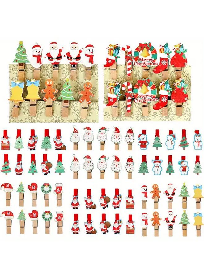 10 Wood Christmas Clips Santa Claus Gingerbread Snowman Pattern A06 - Image 1