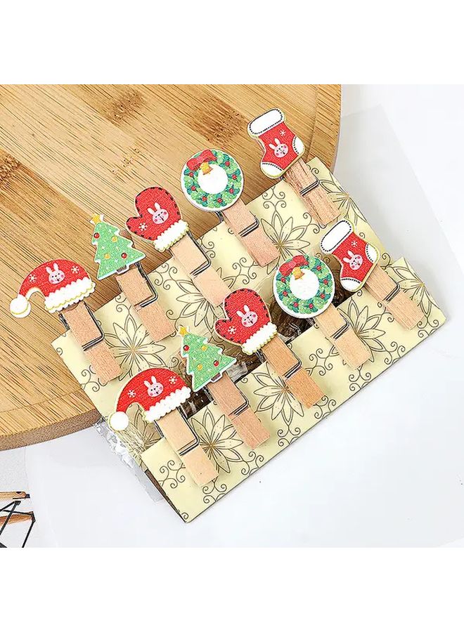 10 Wood Christmas Clips Santa Claus Gingerbread Snowman Pattern A06 - Image 2