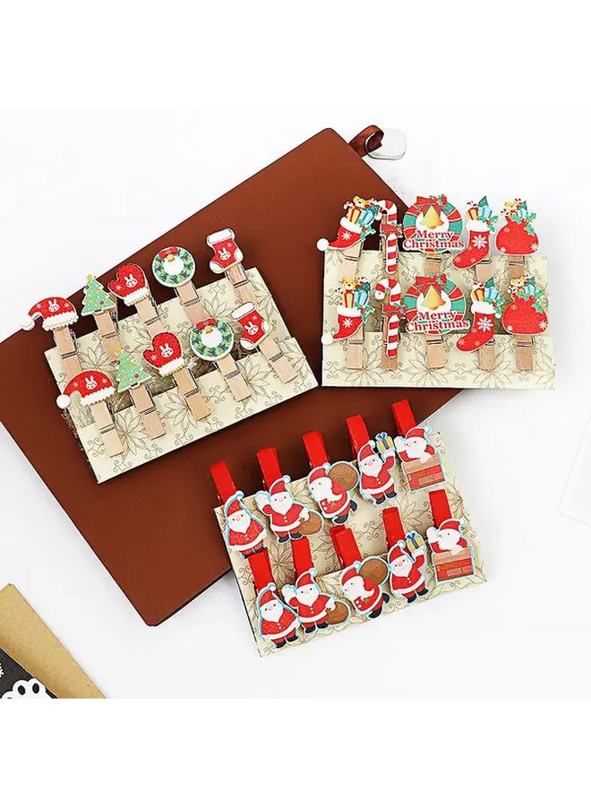 10 Wood Christmas Clips Santa Claus Gingerbread Snowman Pattern A06 - Image 4