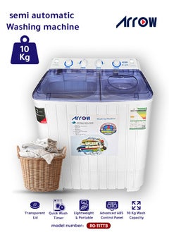 10 KG Twin Tub Washing Machine, Semi-Automatic, Turbo Wash Technology, Rust-Free Design, Streamlined & Lightweight for Easy Installation, White Color | Model No: RO-11TTB