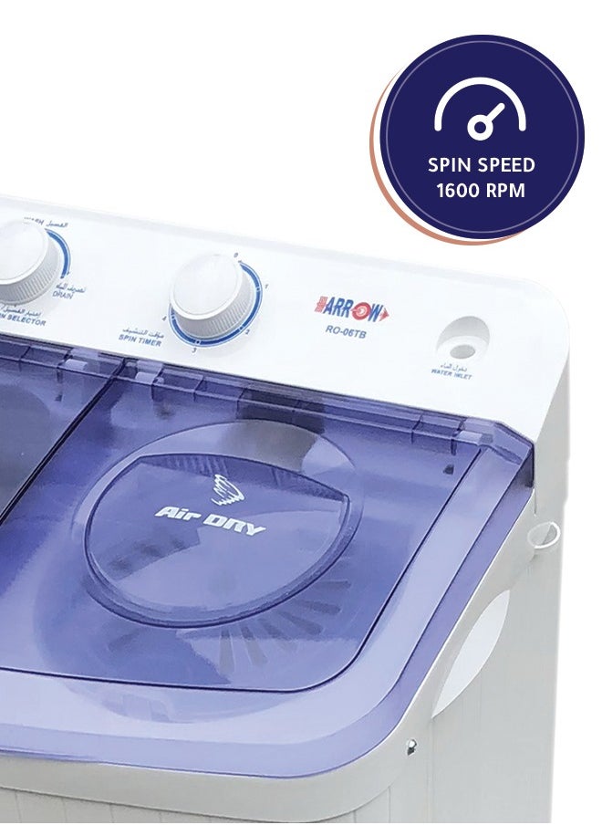 Arrow - 10 KG Twin Tub Washing Machine, Semi-Automatic, Turbo Wash Technology, Rust-Free Design, Streamlined & Lightweight for Easy Installation, White Color | Model No: RO-11TTB - Image 1