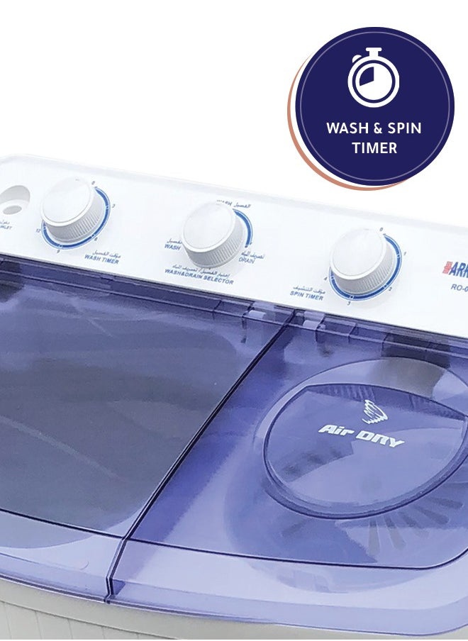 Arrow - 10 KG Twin Tub Washing Machine, Semi-Automatic, Turbo Wash Technology, Rust-Free Design, Streamlined & Lightweight for Easy Installation, White Color | Model No: RO-11TTB - Image 1