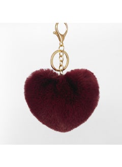 Fashionable Imitation Rabbit Fur Heart Pendant Keychain Mobile Phone Decoration Plush Bag Charm Jewelry Accessories Wine Red