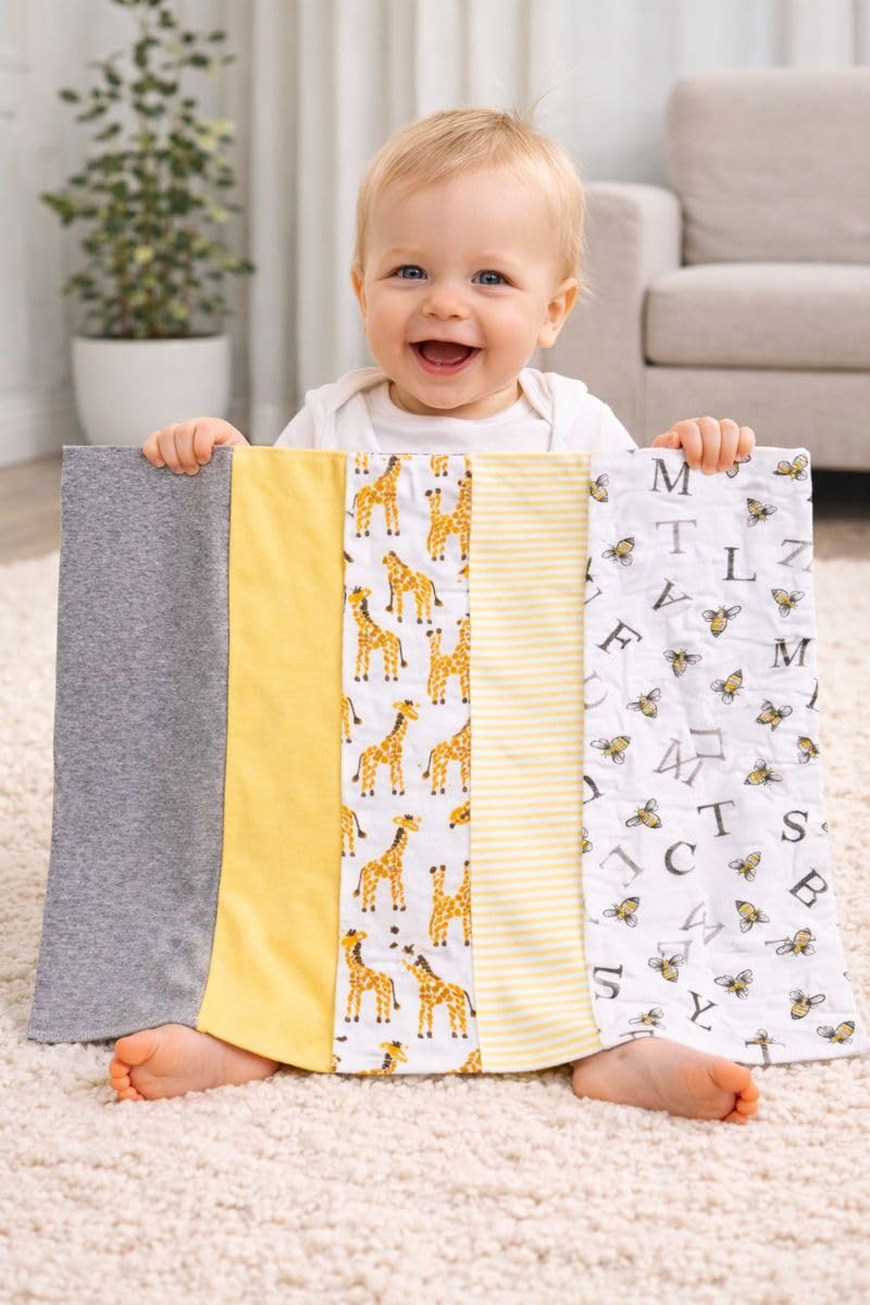 TuddyBuddy Baby Burp Cloth Towel Napkins for Baby Large 17x12 Inches, Fine Double Layer 100% Cotton (5 Pcs Burp Towels, Giraffe AOP) - Image 2