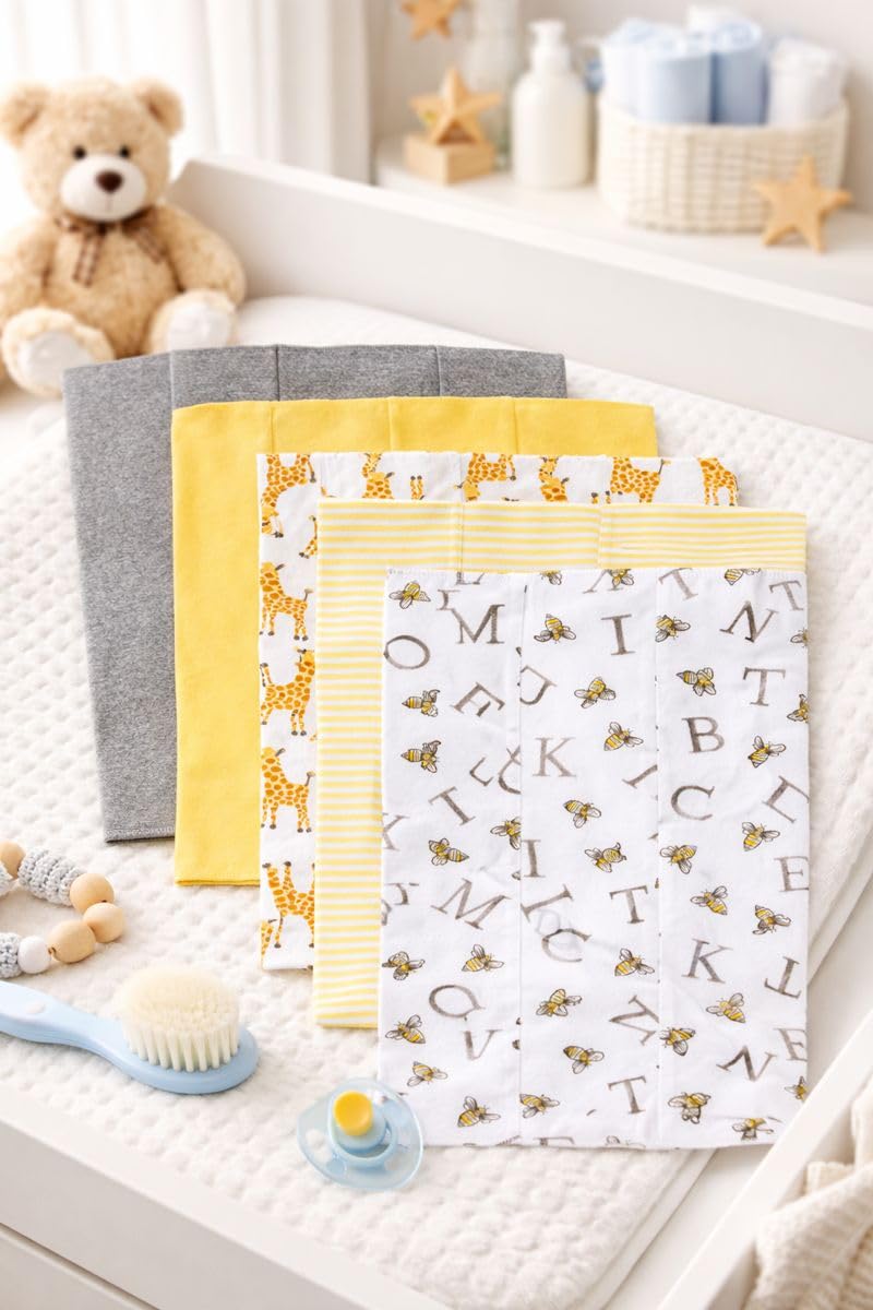 TuddyBuddy Baby Burp Cloth Towel Napkins for Baby Large 17x12 Inches, Fine Double Layer 100% Cotton (5 Pcs Burp Towels, Giraffe AOP) - Image 1