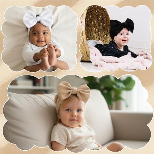 kexinstar Baby Bow Headbands 3 Pcs Baby Girl Headbands with Bows Soft Nylon Kahki/White/Black Headband Bows for Baby Girls, Newborns, Infants - Image 4