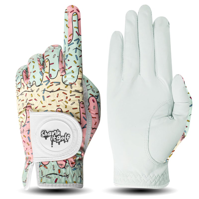 SHANKITGOLF Paint Splatter Golf Glove - Premium Cabretta Leather Golf Gloves for Men & Women Left or Right Hand | Black or White (Ice Cream, Medium Worn on Left Hand) - Image 1