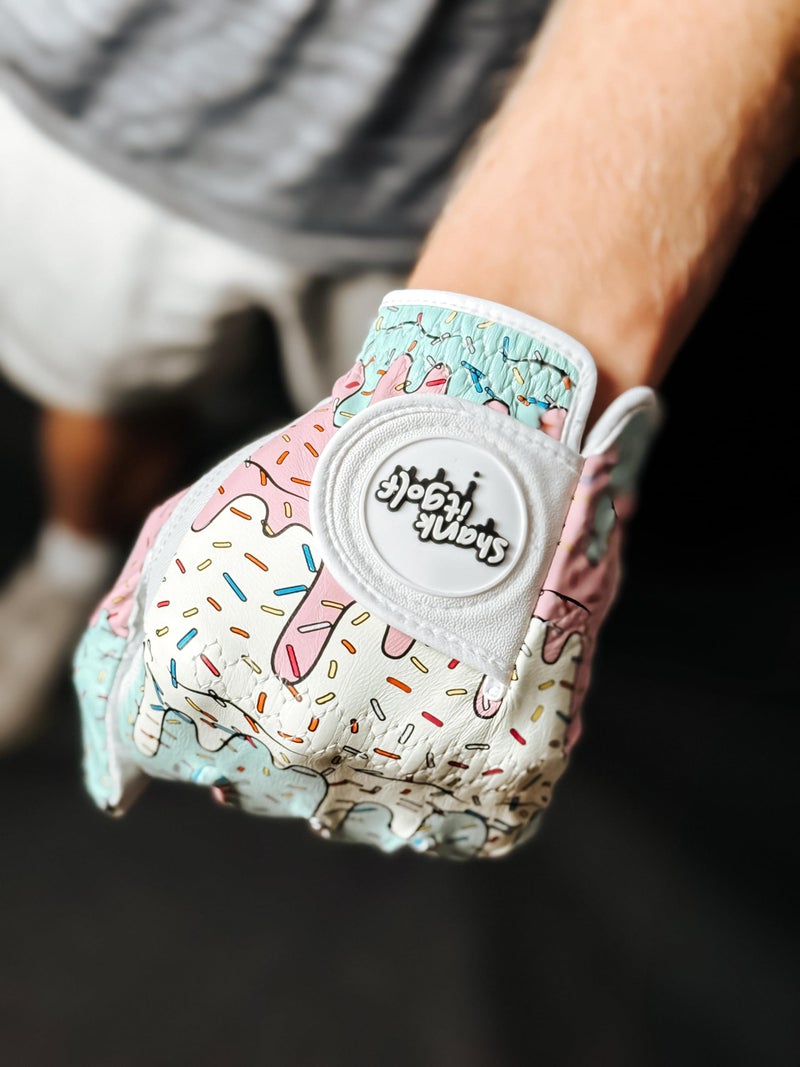SHANKITGOLF Paint Splatter Golf Glove - Premium Cabretta Leather Golf Gloves for Men & Women Left or Right Hand | Black or White (Ice Cream, Medium Worn on Left Hand) - Image 3