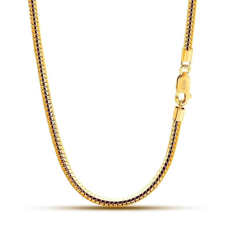 Dankadi Italy 925 Sterling Silver Snake Chain Necklace Men Women 3MM4MM Rolo Link Round Chain Chokers 18 20 22 24 26 28 30 Unisex Fine Jewelry Gift 3MM Gold 20 inches - Image 2