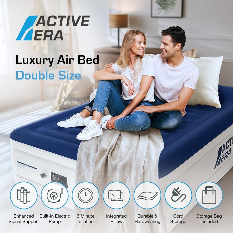 ACTIVE ERA Luxury Double Size Air Mattress - Elevated Inflatable Air Bed, Electric Built-in Pump, Raised Pillow & Structured I-Beam Technology - Image 2