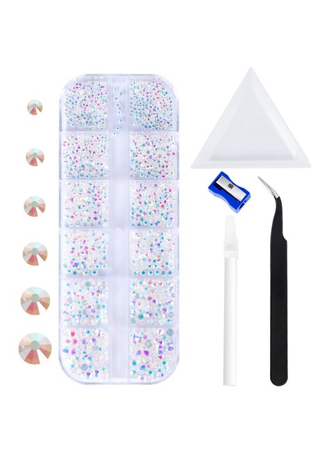 12-Grid Nail Art Rhinestone Set SS4-SS16 Sizes 11#12 grid rhinestone 1500pcs with tools-bare Diamond AB