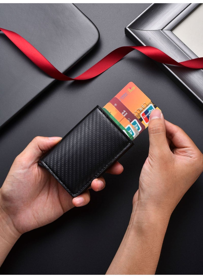حامل بطاقات جلد أسود، محفظة رفيعة مع تقنية حجب RFID وفتحات متعددة للبطاقات - Image 3