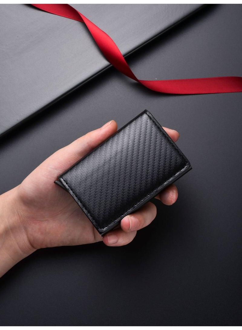 حامل بطاقات جلد أسود، محفظة رفيعة مع تقنية حجب RFID وفتحات متعددة للبطاقات - Image 4