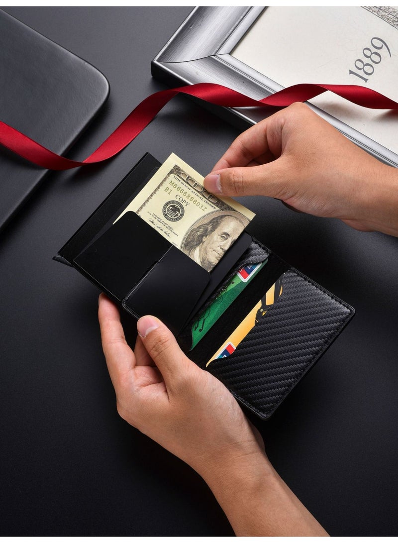 حامل بطاقات جلد أسود، محفظة رفيعة مع تقنية حجب RFID وفتحات متعددة للبطاقات - Image 5