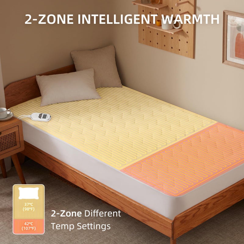Bwarm Premium Multi-Zone Electric Heated Mattress Pad Twin XL Size, 39" x 80", 9 Heat Settings, 1-12 Hours Auto Off, Individual Body and Feet Settings, Removable Comfort Layer, Machine Washable - Image 2