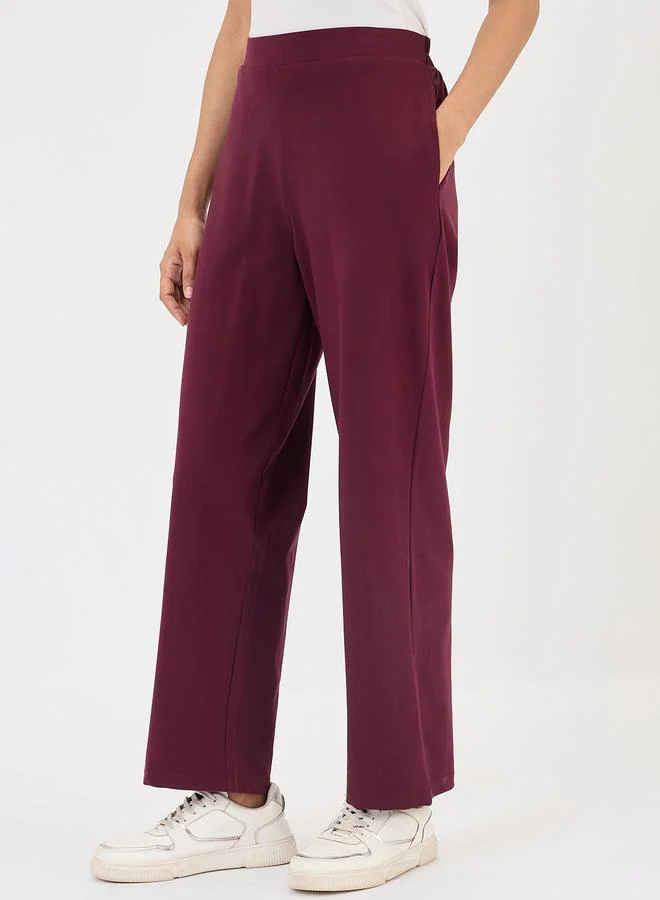 Femmella  Burgundy Wide Leg Trousers for Women | Best Price UAE