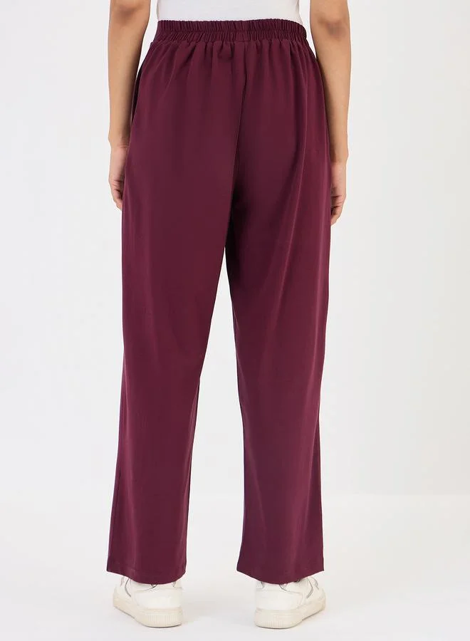 Femmella  Burgundy Wide Leg Trousers for Women | Best Price UAE