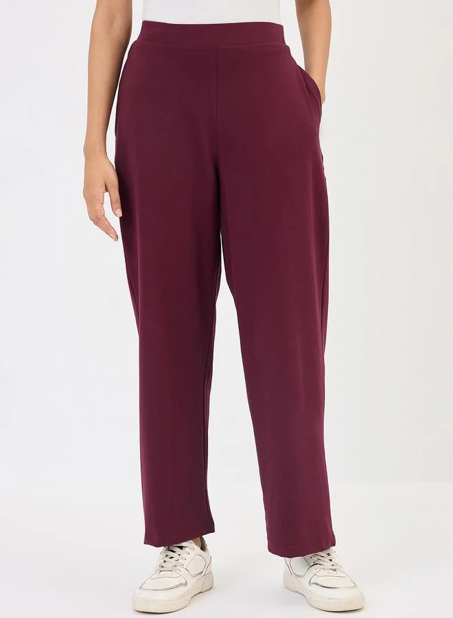 Femmella  Burgundy Wide Leg Trousers for Women | Best Price UAE