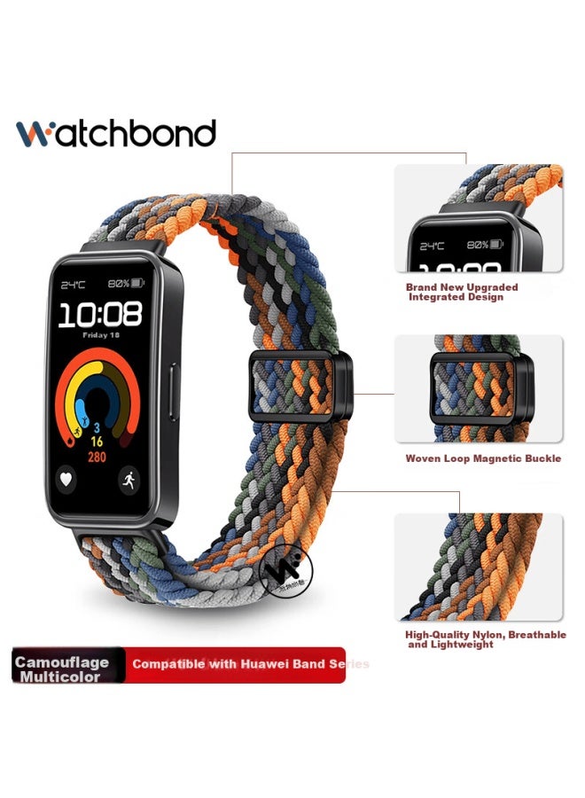 Watchbond Nylon Woven Magnetic Buckle Strap For Huawei Band 10/nfc, Smart Sports Wristband For Huawei Band 9/8, Men's Camouflage Wristband - Image 1