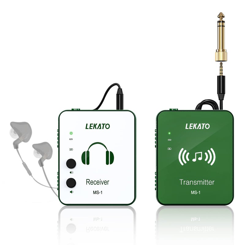 LEKATO LEKATO Wireless in Ear Monitor System, 2.4G Stereo Wireless IEM System with Transmitter Beltpack Receiver Automatic Pairing, for Studio, Band Rehearsal, Live Performance,Green  - Image 1