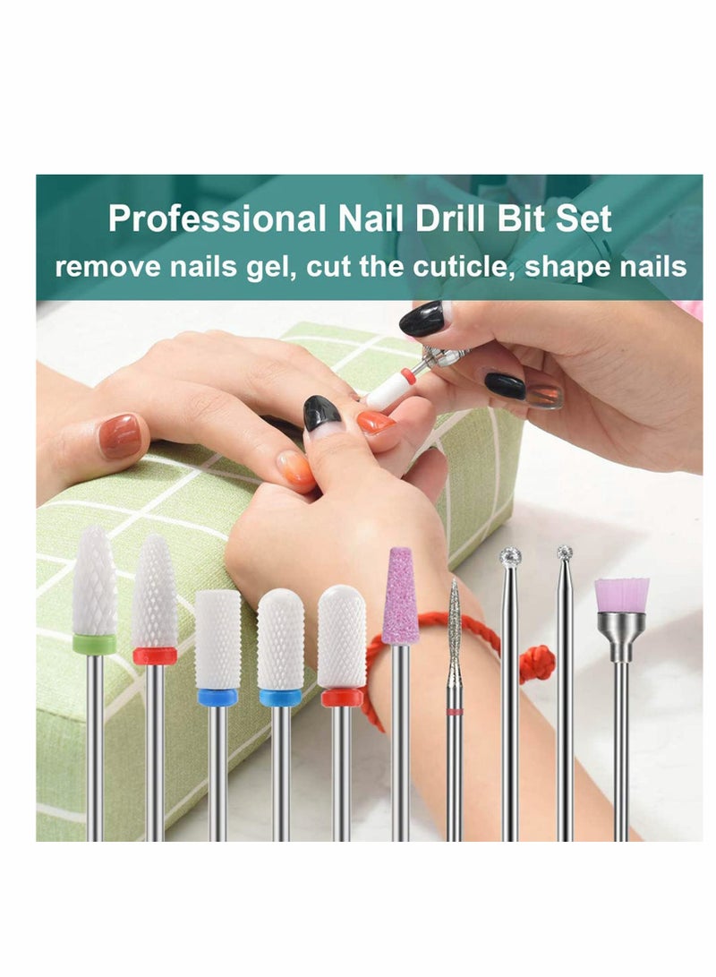Nail Drill Bits Set, 10 Pcs Ceramic Nail Drill Bits for Acrylic Gel Nails Professional Nail Drill Bits Cuticle Remover Diamond Bits for Nails Manicure Pedicure - Image 2