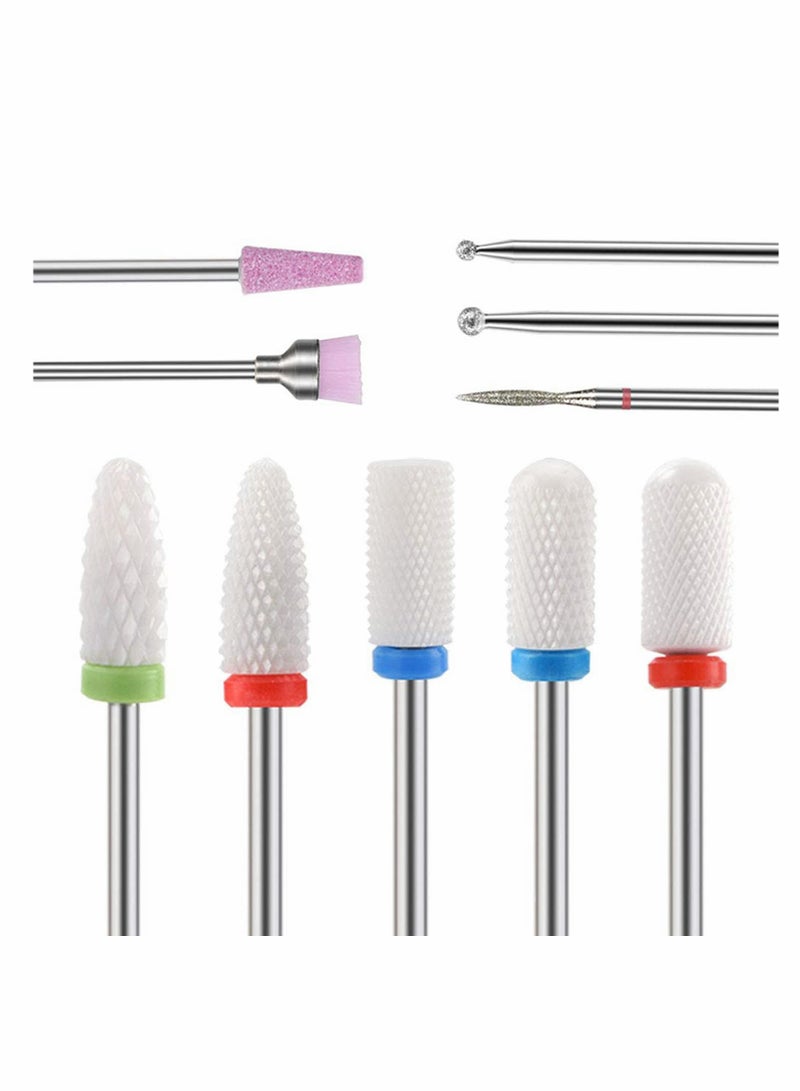 Nail Drill Bits Set, 10 Pcs Ceramic Nail Drill Bits for Acrylic Gel Nails Professional Nail Drill Bits Cuticle Remover Diamond Bits for Nails Manicure Pedicure - Image 1