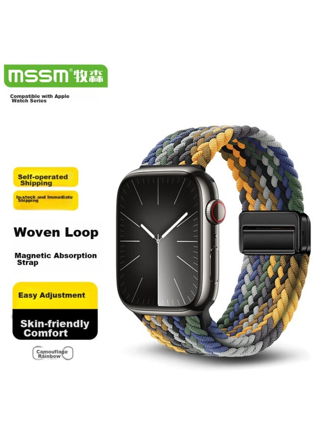 Mssm Compatible Apple Watch Band For Apple Iwatch S10/9/8/se/ultra2, Nylon Braided Loop Strap With Magnetic Clasp , 44/45/46/49mm - Image 1