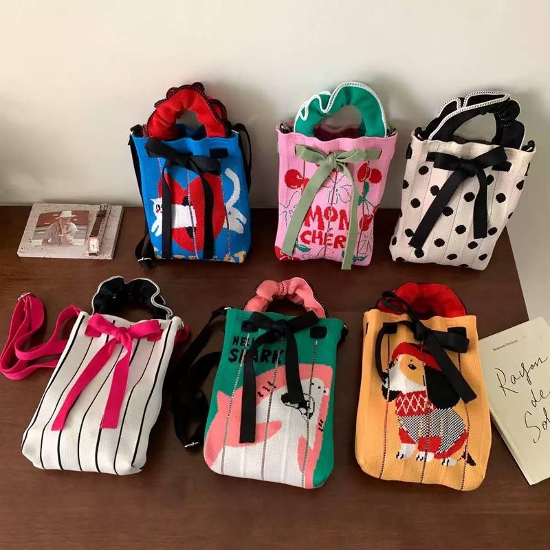 New Knitted Mobile Phone Bag Large Capacity High-End Lace Cute Cartoon All-Match Commuter Shoulder Crossbody Bag Portable - Image 2
