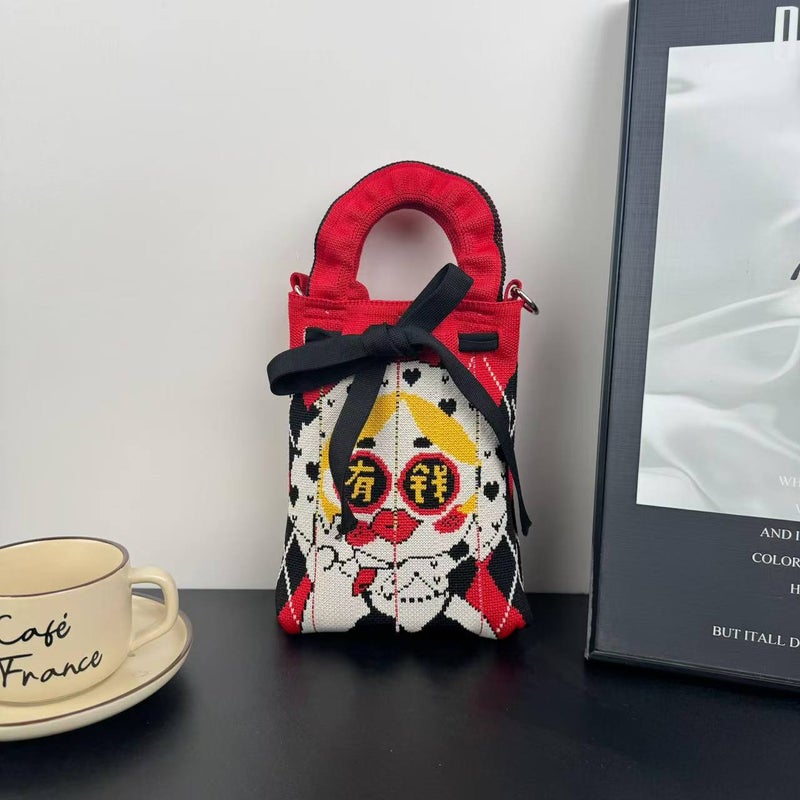 New Knitted Mobile Phone Bag Large Capacity High-End Lace Cute Cartoon All-Match Commuter Shoulder Crossbody Bag Portable - Image 3