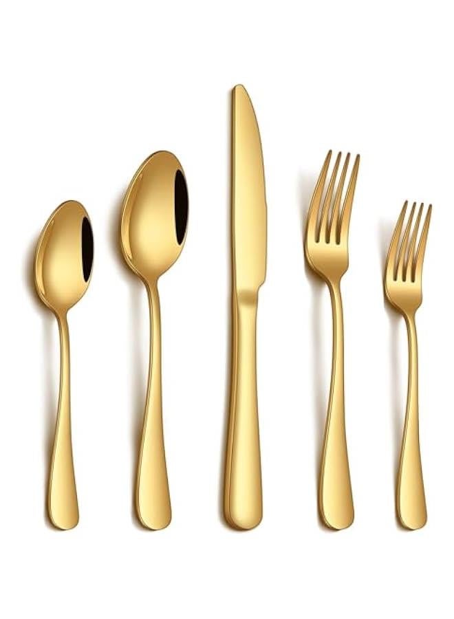 20 Piece Gold Silverware Set, Stainless Steel Flatware Set for 4 Food Grade Cutlery Utensil Set Include Knife Fork Spoon Mirror Polished Dishwasher Safe - Image 1