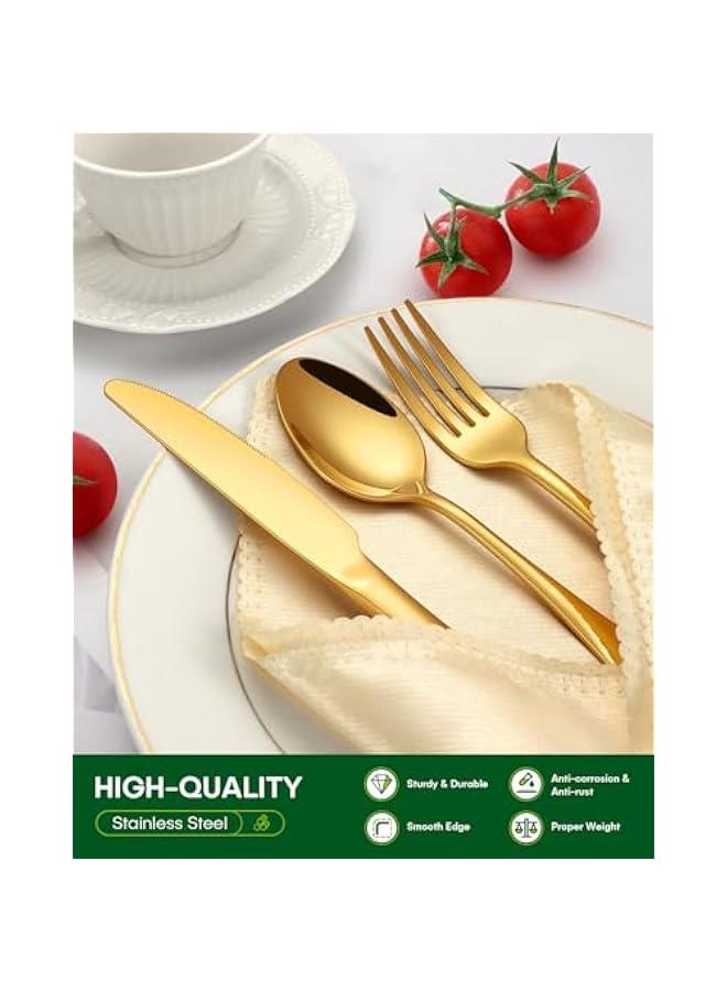 20 Piece Gold Silverware Set, Stainless Steel Flatware Set for 4 Food Grade Cutlery Utensil Set Include Knife Fork Spoon Mirror Polished Dishwasher Safe - Image 3