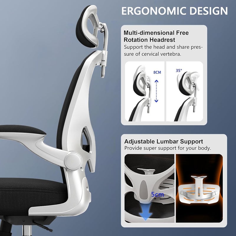 TDOO Office Chair,Ergonomic Height Adjustable Desk Chair,Home Office Desk Chair with Adjustable Headrest and Armrests,Computer Desk Chair,Comfortable Lumbar Support, Breathable Cushion for Home, Meeting - Image 5