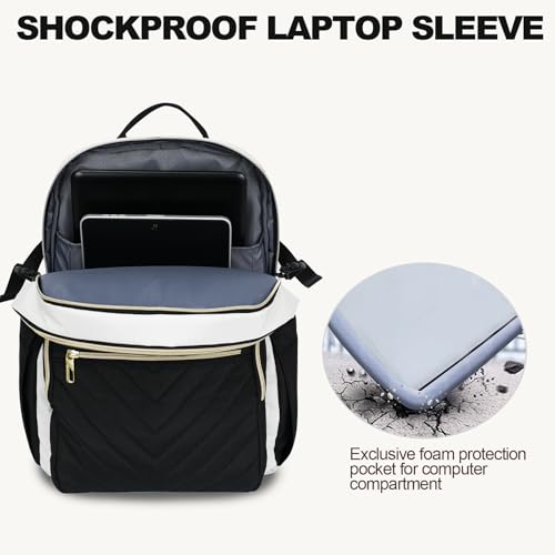 VANKEAN Laptop Backpack for Women with Pouch Pocket for Large Capacity Tumbler, 15.6 Inch Laptop Computer Bag Travel Backpack Purse,Waterproof Work Business Backpack College Teacher Bags Beige-Black - Image 5