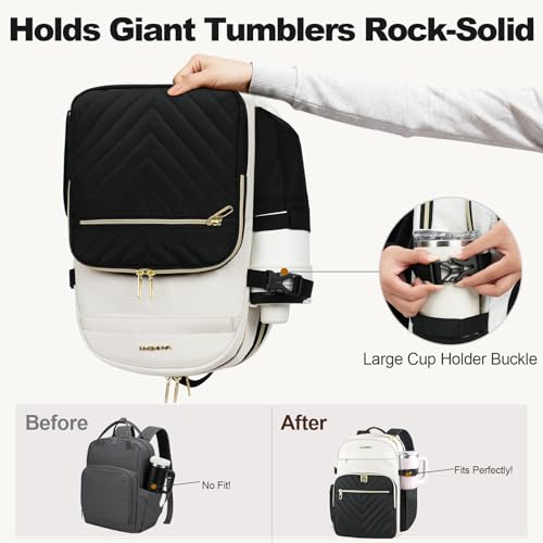 VANKEAN Laptop Backpack for Women with Pouch Pocket for Large Capacity Tumbler, 15.6 Inch Laptop Computer Bag Travel Backpack Purse,Waterproof Work Business Backpack College Teacher Bags Beige-Black - Image 2