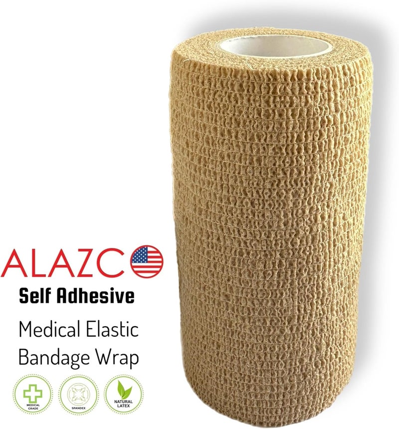 ALAZCO 4 x 5 yrd Beige Self Adhesive Flexible Bandage Wrap Stretch Roll Tape Wrist Ankle Hand Leg Medical Grade Sports Compression Lymphedema Individually Wrapped Sprains Support First Aid Pets Cat Dog - Image 2