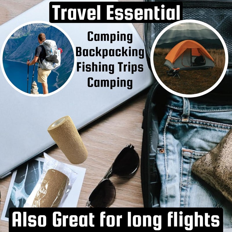 ALAZCO 4 x 5 yrd Beige Self Adhesive Flexible Bandage Wrap Stretch Roll Tape Wrist Ankle Hand Leg Medical Grade Sports Compression Lymphedema Individually Wrapped Sprains Support First Aid Pets Cat Dog - Image 5