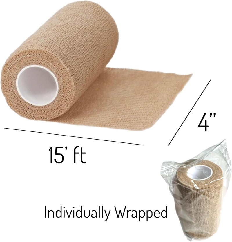 ALAZCO 4 x 5 yrd Beige Self Adhesive Flexible Bandage Wrap Stretch Roll Tape Wrist Ankle Hand Leg Medical Grade Sports Compression Lymphedema Individually Wrapped Sprains Support First Aid Pets Cat Dog - Image 4