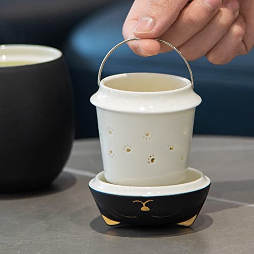 HEER Black Cat Tea Cup with Infuser and Lid, Cute Tea Mug with Strainer for Steeping Loose Leaf, Ceramic Teacup Birthday Christmas Cat Lover Gifts for Women, Men, Mom, Sisters, besties. (Black) - Image 5