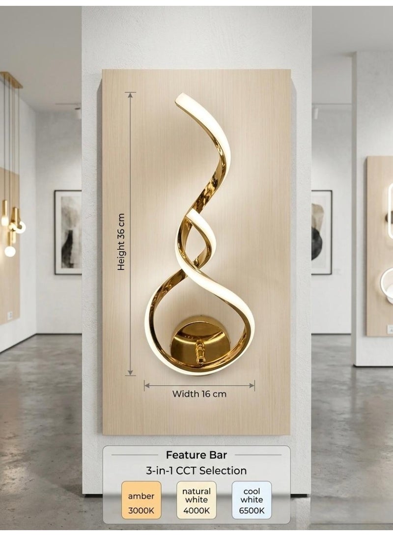 لامبارا مصباح جداري ذهبي LED عصري بتصميم حلزوني (يعمل بالكهرباء) - Image 4