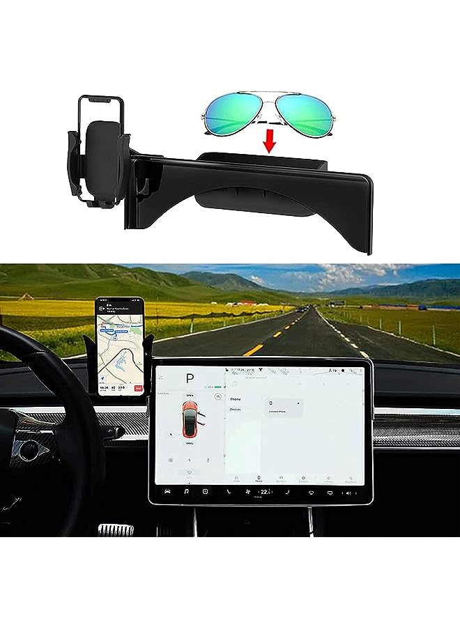 PROMASS Tesla Model Y Model 3 Phone Holder Cell Phone Mount Kits Accessories with Silicone Sunglasses Organizer for Tesla Model Y Model 3 2021 2020 2019 2018 2017  - Image 1