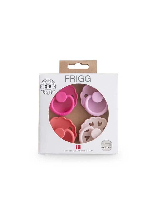 FRIGG Round Silicone Baby Pacifier 0-6M 4-Pack Rosy Romance - Size 1