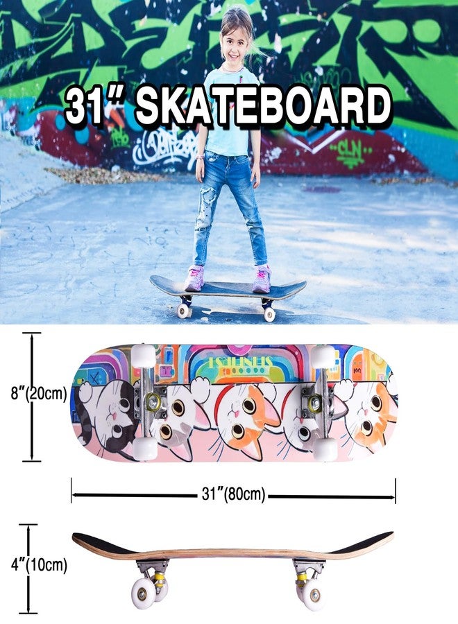 TOUTSEUL Skateboards for Beginners Kids Boys Girls Teens and Adults, 31 Inch Complete Standard Skateboards with 7-Layer Maple Double Kick Deck Unicorn and Skull Design (Cates) - Image 3