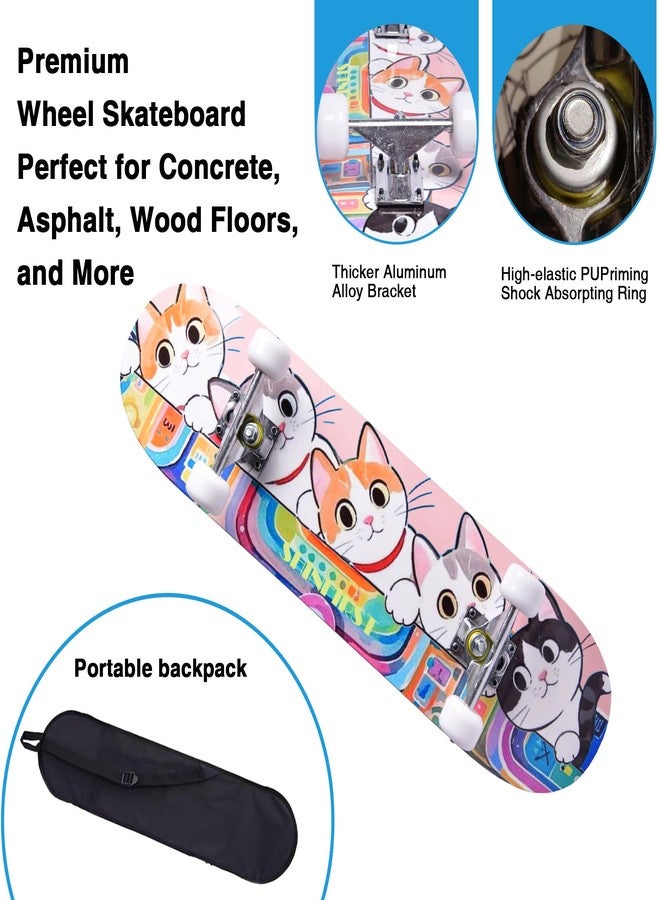TOUTSEUL Skateboards for Beginners Kids Boys Girls Teens and Adults, 31 Inch Complete Standard Skateboards with 7-Layer Maple Double Kick Deck Unicorn and Skull Design (Cates) - Image 5