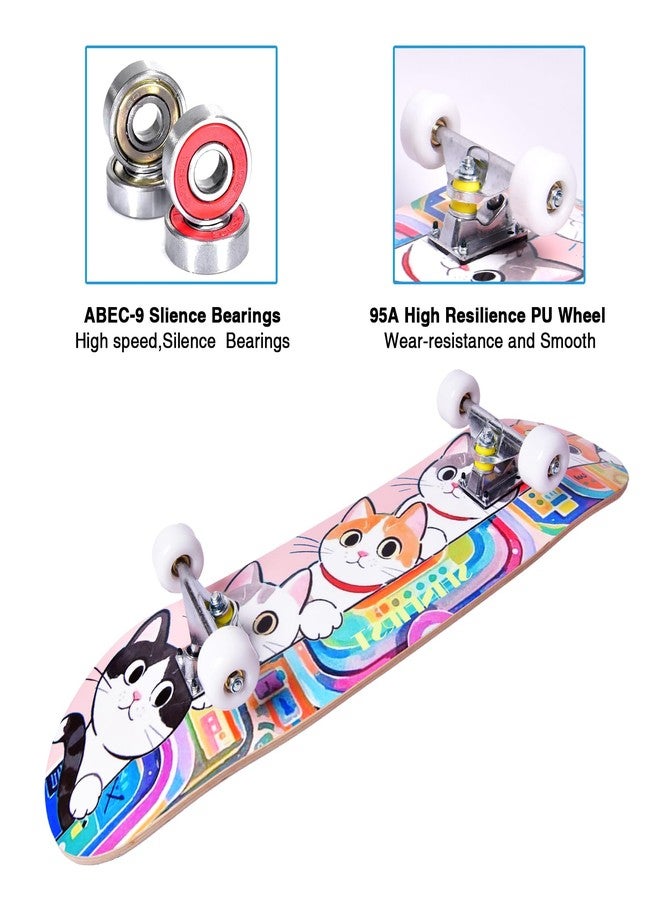 TOUTSEUL Skateboards for Beginners Kids Boys Girls Teens and Adults, 31 Inch Complete Standard Skateboards with 7-Layer Maple Double Kick Deck Unicorn and Skull Design (Cates) - Image 4