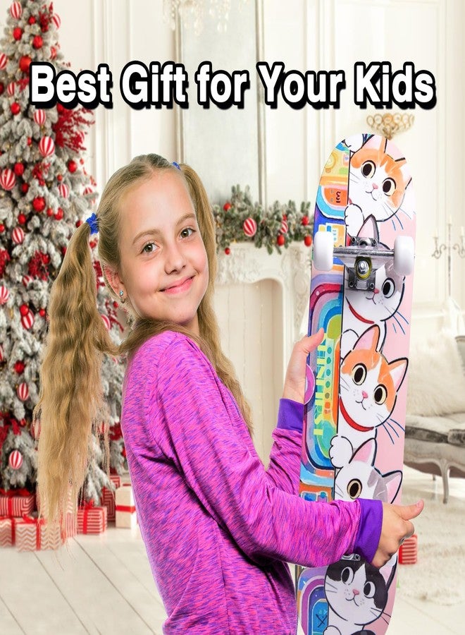 TOUTSEUL Skateboards for Beginners Kids Boys Girls Teens and Adults, 31 Inch Complete Standard Skateboards with 7-Layer Maple Double Kick Deck Unicorn and Skull Design (Cates) - Image 2