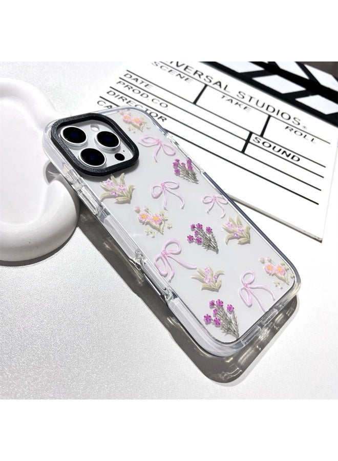 NIBEMINENT Girls Bows And Flowers Protective TPU Case Cover For iPhone 16 Pro Clear - Image 1