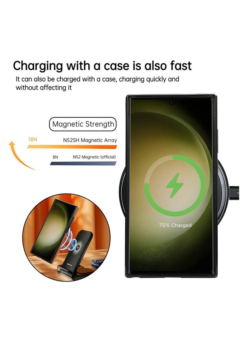 Luxury Leather Invisible Holder for Samsung S24 Ultra Case, Leather Case with Magnetic Invisible Ring Bracket - Image 2